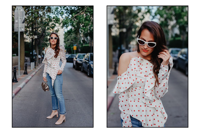 Retro Vibes in Tel Aviv: Polka Dot Bluse und Cat-Eye Sonnenbrille